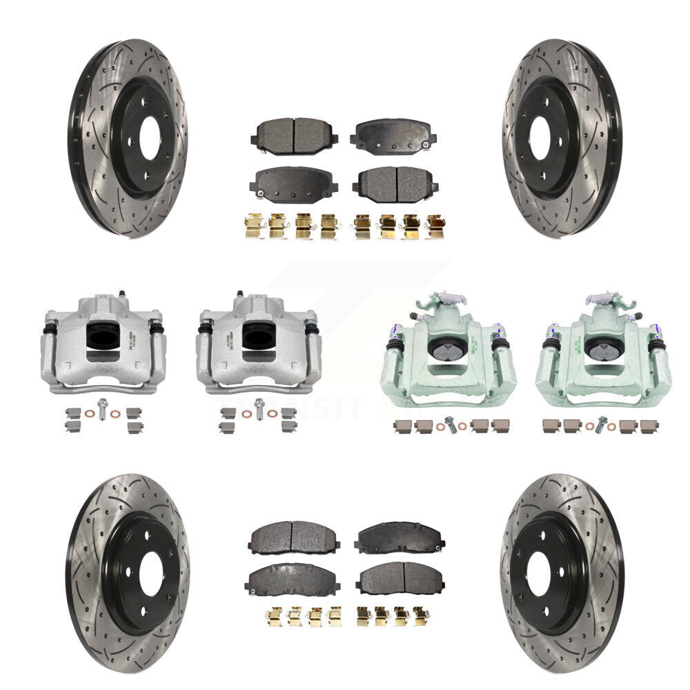 Front Rear Disc Brake Coated Caliper Drill Slot Rotor Ceramic Pad Kit (10Pc) For Ram C/V KCD-100283T
