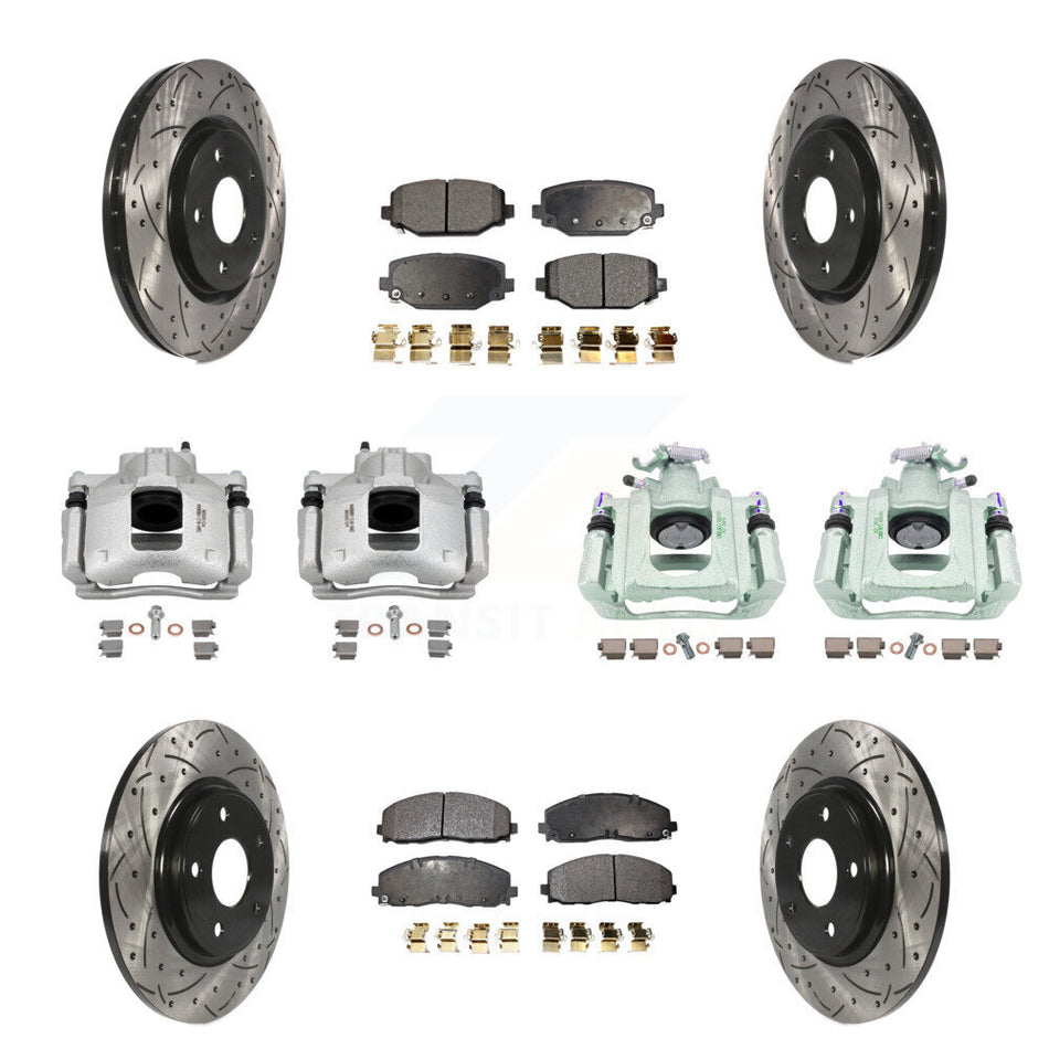 Front Rear Disc Brake Coated Caliper Drill Slot Rotor Ceramic Pad Kit (10Pc) For Ram C/V KCD-100283T