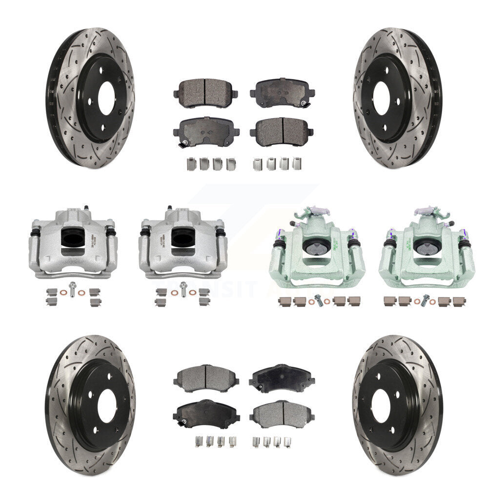 Front Rear Brake Caliper Drill Slot Rotor Ceramic Pad Kit (10Pc) For Dodge Grand Caravan KCD-100284T