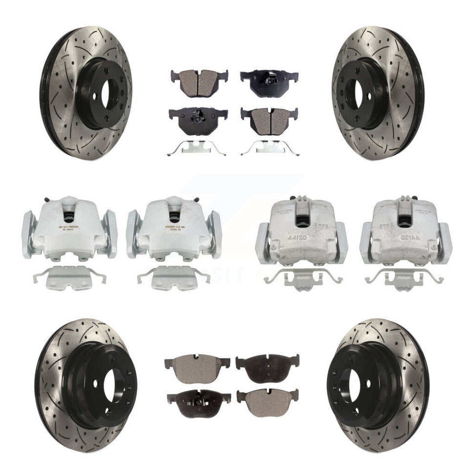 Front Rear Disc Brake Coated Caliper Drilled Slotted Rotors And Semi-Metallic Pads Kit (10Pc) For BMW X5 X6 KCD-100285P