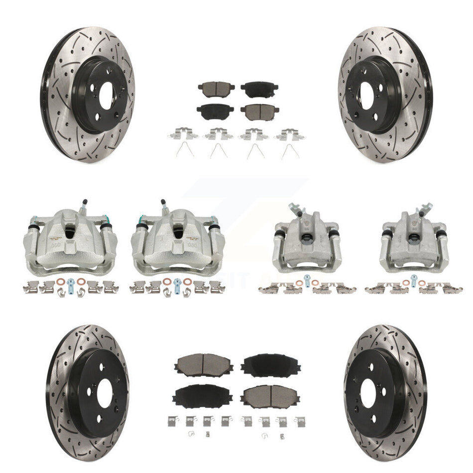 Front Rear Brake Caliper Drill Slot Rotor Ceramic Pad Kit (10Pc) For Toyota Corolla Vibe KCD-100286C