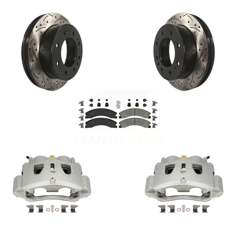 Front Brake Caliper Drill Slot Rotor Semi-Metallic Pad Kit For GMC Chevrolet Sierra 2500 KCD-100286N