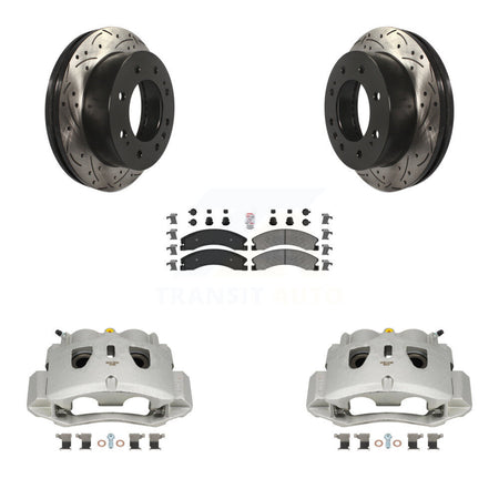 Front Brake Caliper Drill Slot Rotor Semi-Metallic Pad Kit For GMC Chevrolet Sierra 2500 KCD-100286N