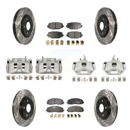 Front Rear Brake Caliper Drill Slot Rotor Ceramic Pad Kit (10Pc) For 14-20 Dodge Journey KCD-100286T