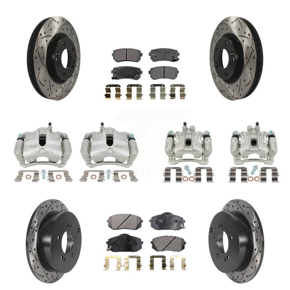 Front Rear Disc Brake Coated Caliper Drilled Slotted Rotors And Semi-Metallic Pads Kit (10Pc) For Hyundai Tucson Kia Sportage KCD-100287P