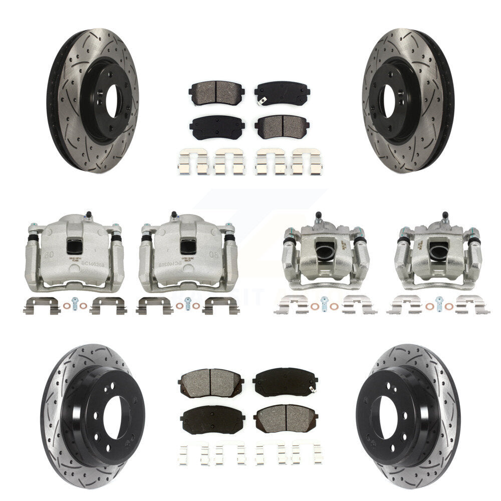 Front Rear Brake Caliper Drill Slot Rotors Semi-Metallic Pad Kit (10Pc) For Kia Sportage KCD-100287S