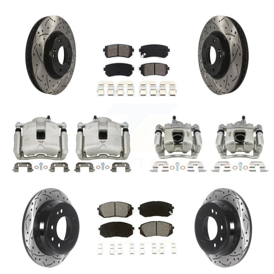 Front Rear Brake Caliper Drill Slot Rotors Semi-Metallic Pad Kit (10Pc) For Kia Sportage KCD-100287S