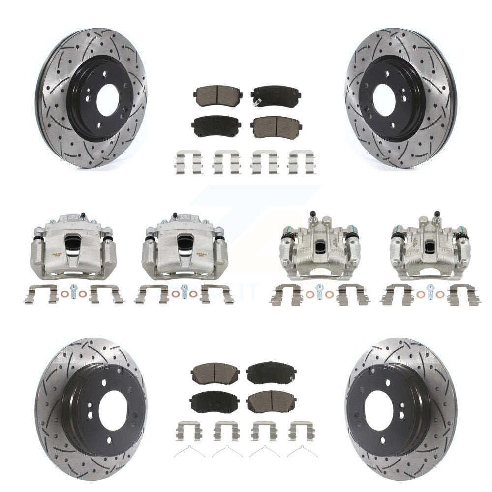 Front Rear Brake Coat Caliper Drill Slot Rotor Ceramic Pad Kit (10Pc) For Hyundai Sonata KCD-100288C