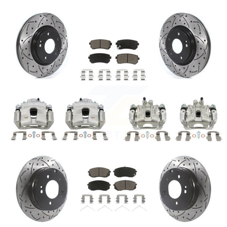 Front Rear Brake Coat Caliper Drill Slot Rotor Ceramic Pad Kit (10Pc) For Hyundai Sonata KCD-100288C