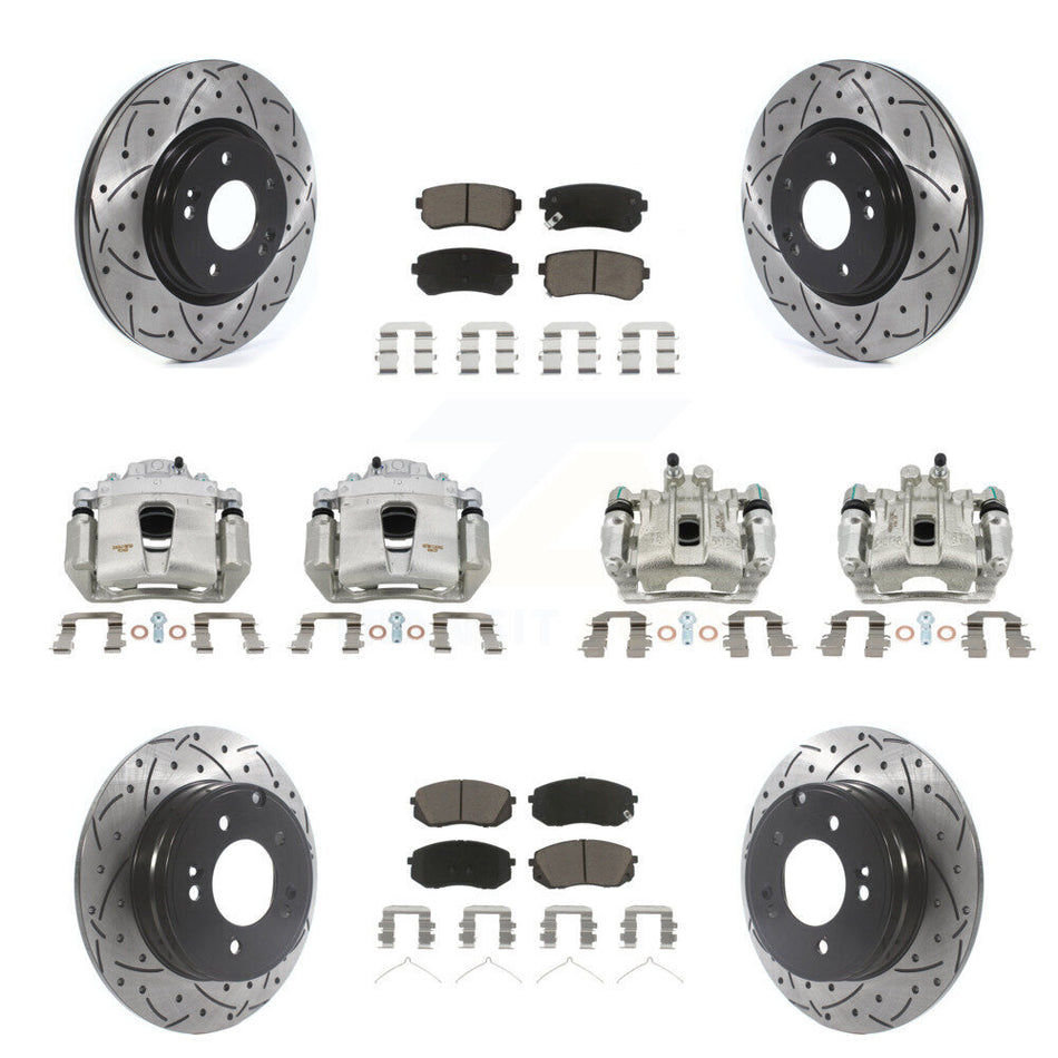 Front Rear Brake Coat Caliper Drill Slot Rotor Ceramic Pad Kit (10Pc) For Hyundai Sonata KCD-100288C