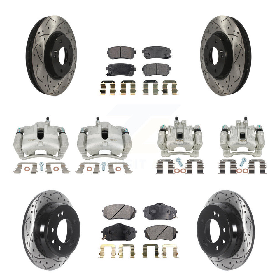 Front Rear Disc Brake Coated Caliper Drilled Slotted Rotors And Semi-Metallic Pads Kit (10Pc) For Kia Sportage Hyundai Tucson KCD-100288P