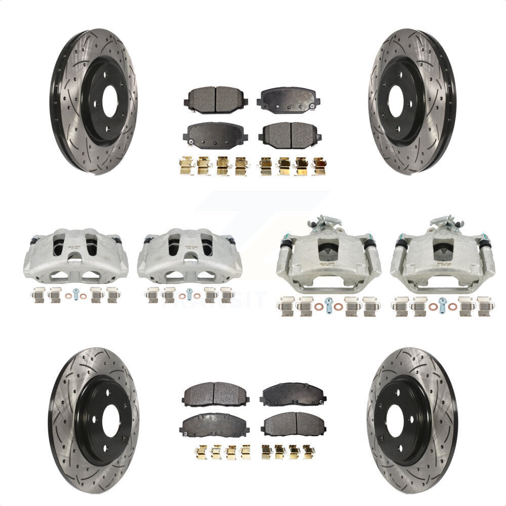 Front Rear Disc Brake Coated Caliper Drilled Slotted Rotors And Ceramic Pads Kit (10Pc) For Dodge Grand Caravan KCD-100288T by Transit Auto