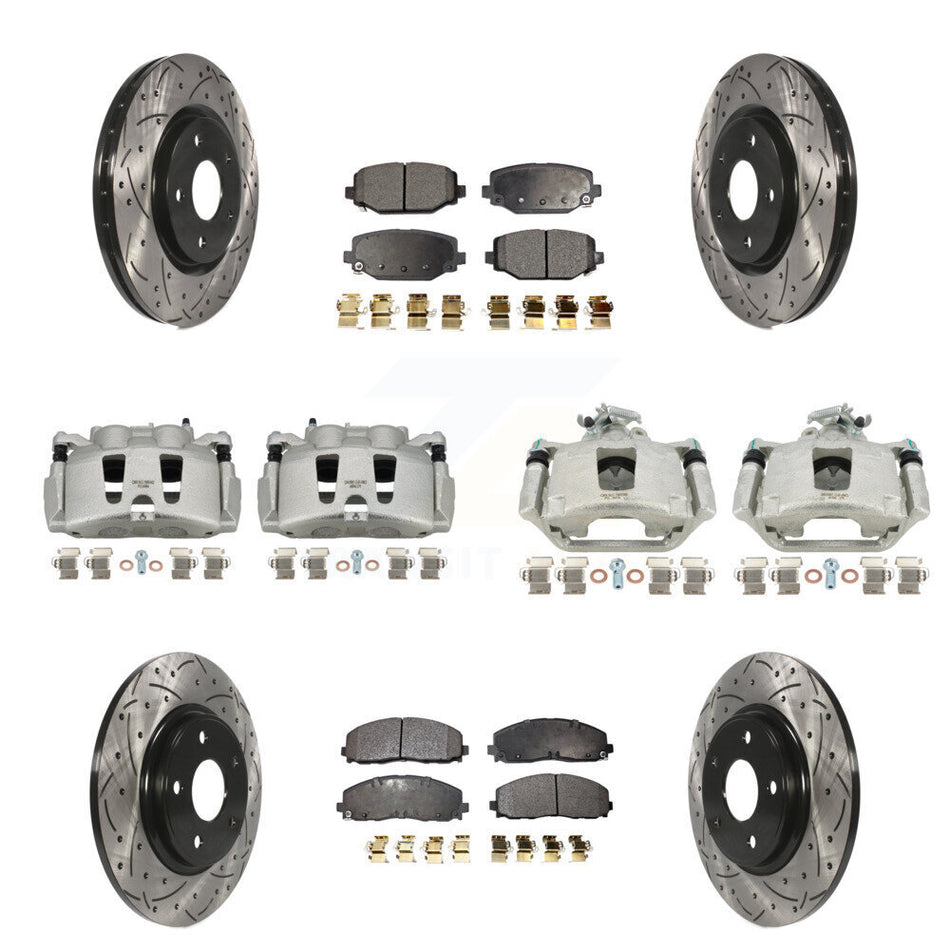 Front Rear Disc Brake Coated Caliper Drilled Slotted Rotors And Ceramic Pads Kit (10Pc) For Dodge Grand Caravan KCD-100288T