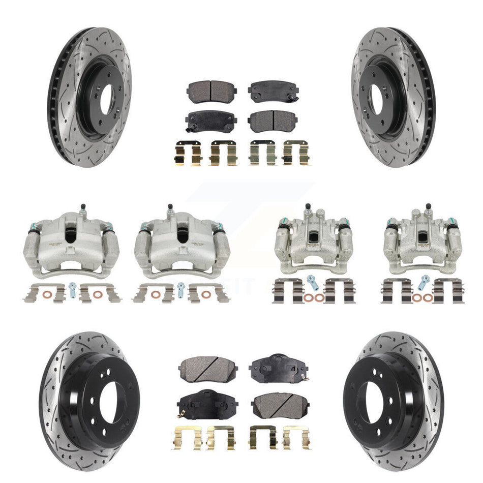 Front Rear Disc Brake Coated Caliper Drilled Slotted Rotors And Semi-Metallic Pads Kit (10Pc) For 2015 Hyundai Tucson FWD with FUEL CELL EV (FCEV) engine KCD-100289P