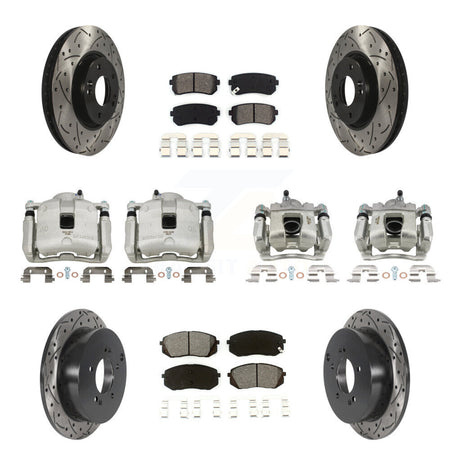 Front Rear Brake Caliper Drill Slot Rotors Semi-Metallic Pad Kit (10Pc) For Kia Sportage KCD-100289S