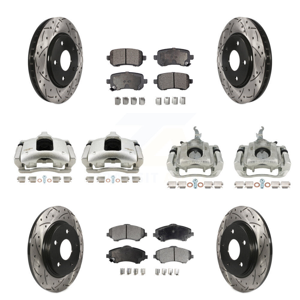 Front Rear Brake Caliper Drill Slot Rotor Ceramic Pad Kit (10Pc) For 09-11 Dodge Journey KCD-100289T