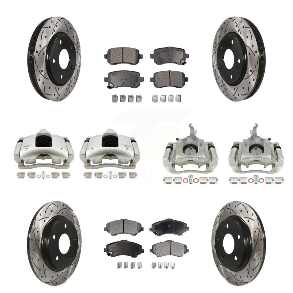 Front Rear Brake Caliper Drill Slot Rotor Ceramic Pad Kit (10Pc) For 09-11 Dodge Journey KCD-100289T