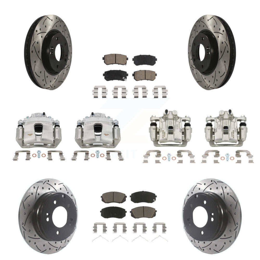 Front Rear Brake Coat Caliper Drill Slot Rotor Ceramic Pad Kit (10Pc) For Hyundai Sonata KCD-100290C
