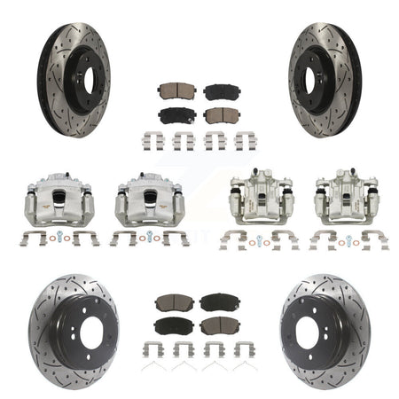 Front Rear Brake Coat Caliper Drill Slot Rotor Ceramic Pad Kit (10Pc) For Hyundai Sonata KCD-100290C