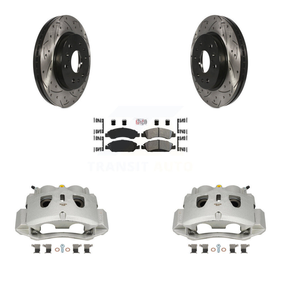 Front Brake Caliper Drill Slot Rotors Semi-Metallic Pad Kit For 16 Chevrolet Suburban HD KCD-100290N