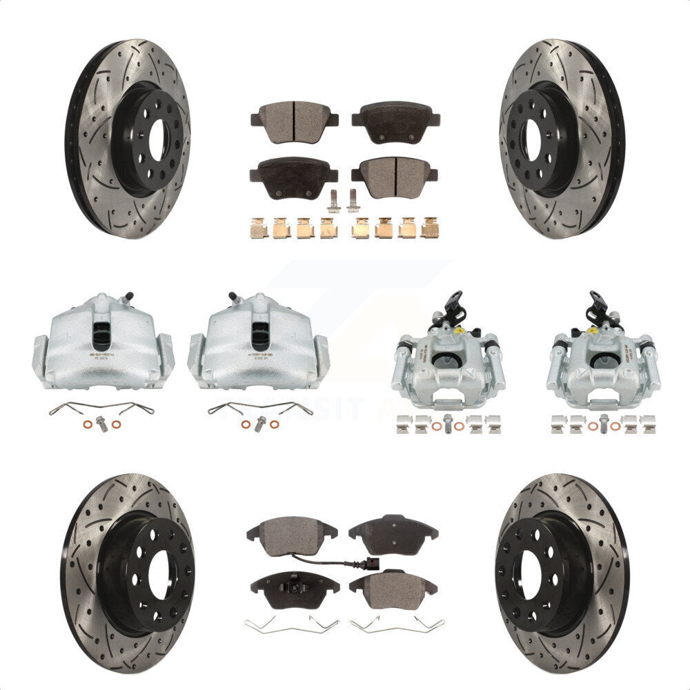 Front Rear Disc Brake Coated Caliper Drilled Slotted Rotors And Ceramic Pads Kit (10Pc) For Volkswagen Beetle GTI KCD-100290T by Transit Auto