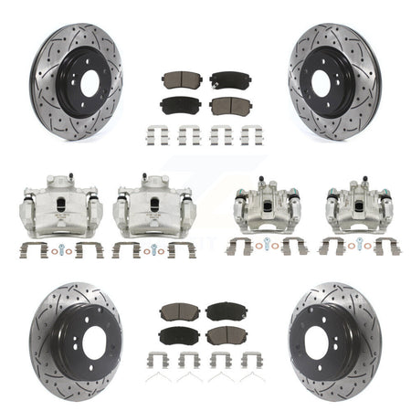 Front Rear Brake Coat Caliper Drill Slot Rotor Ceramic Pad Kit (10Pc) For Hyundai Sonata KCD-100291C