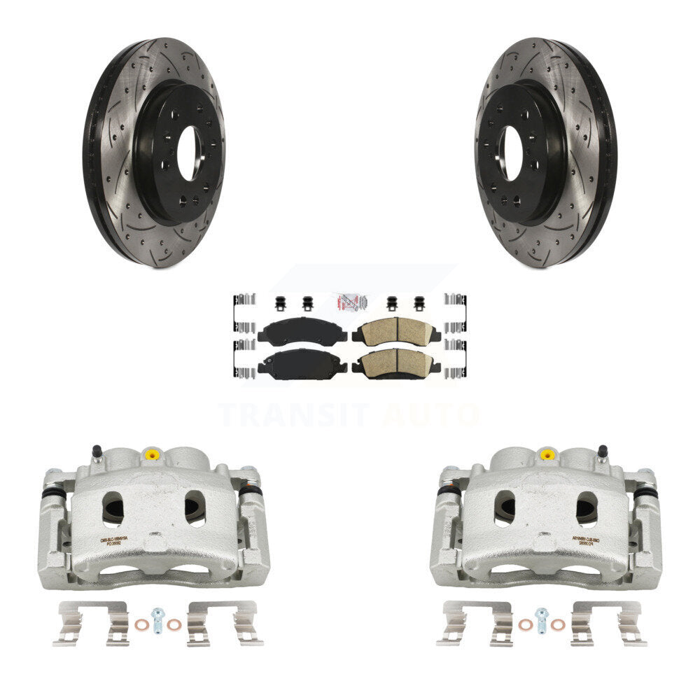 Front Brake Caliper Drill Slot Rotor Ceramic Pad Kit For GMC Sierra 1500 Chevrolet Tahoe KCD-100291N