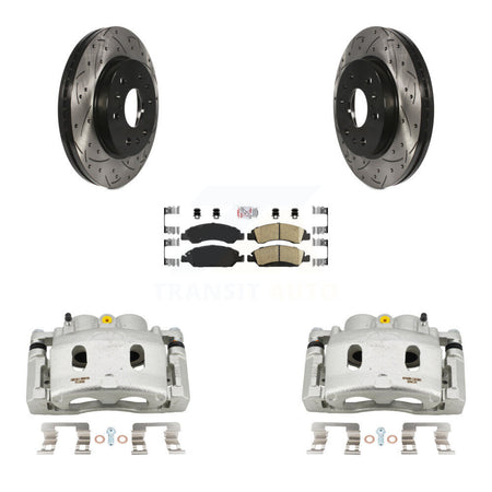 Front Brake Caliper Drill Slot Rotor Ceramic Pad Kit For GMC Sierra 1500 Chevrolet Tahoe KCD-100291N