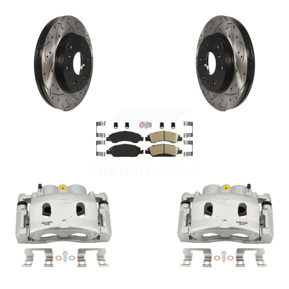Front Brake Caliper Drill Slot Rotor Ceramic Pad Kit For GMC Sierra 1500 Chevrolet Tahoe KCD-100291N