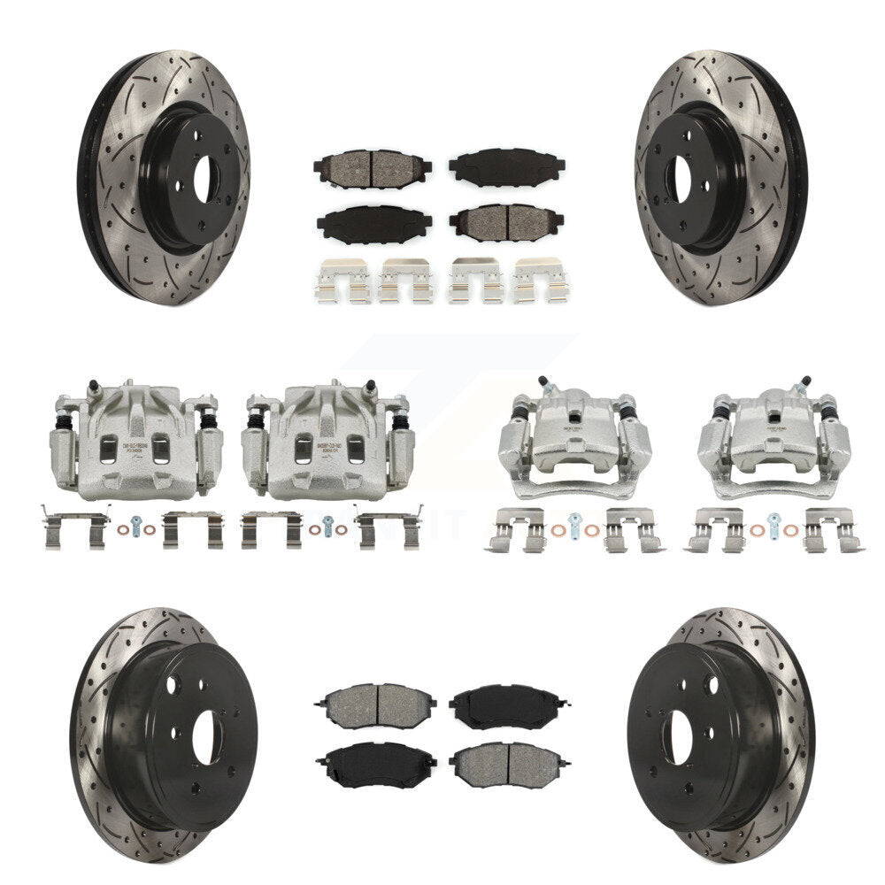 Front Rear Brake Caliper Drill Slotted Rotor Semi-Metallic Pad Kit (10Pc) For Subaru WRX KCD-100291S
