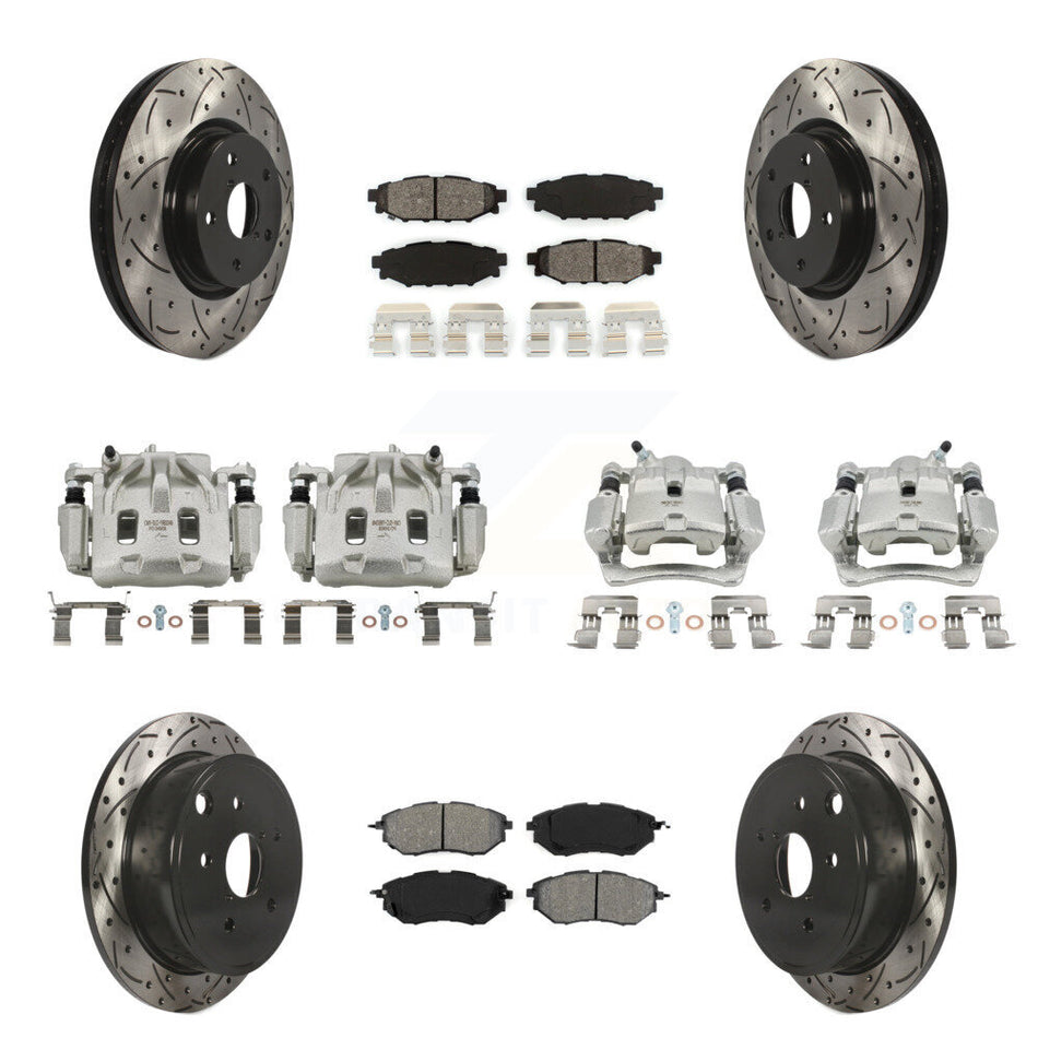 Front Rear Brake Caliper Drill Slotted Rotor Semi-Metallic Pad Kit (10Pc) For Subaru WRX KCD-100291S