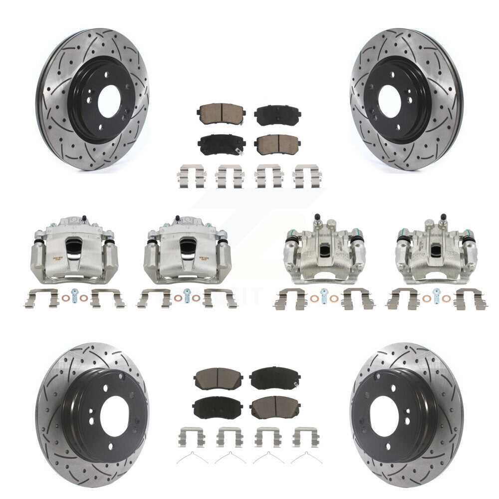 Front Rear Brake Coated Caliper Drilled Slot Rotor Ceramic Pad Kit (10Pc) For Kia Optima KCD-100292C