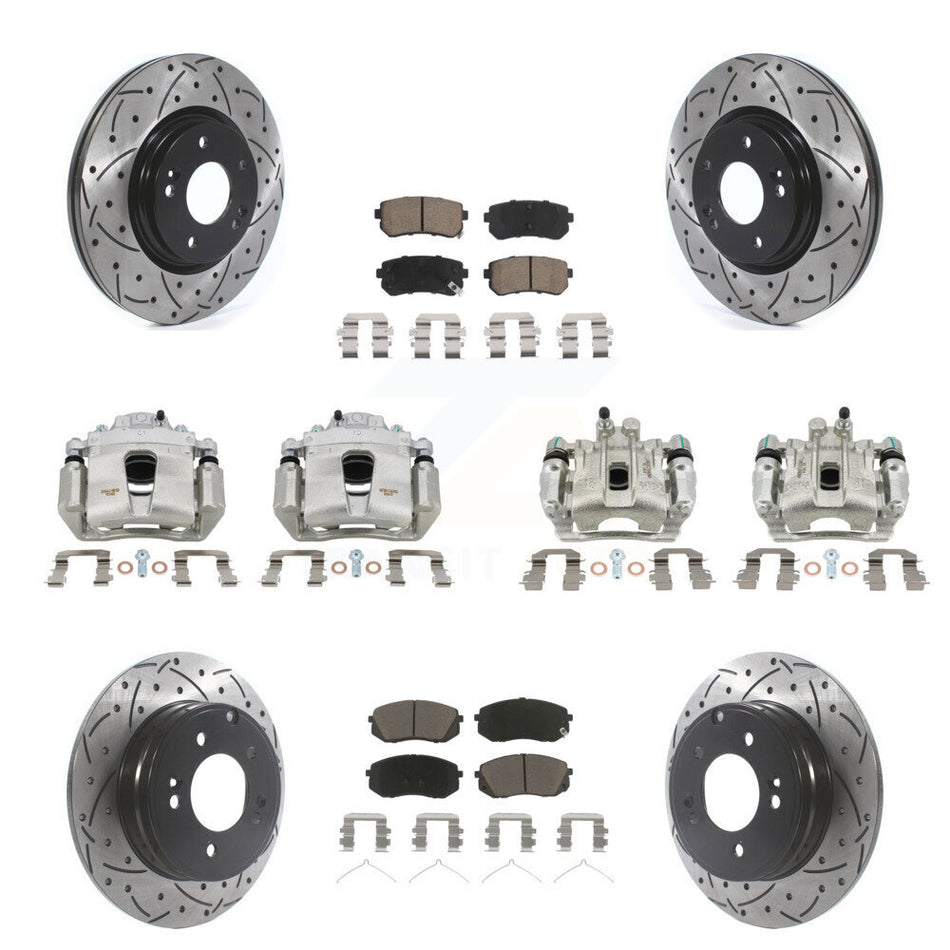 Front Rear Brake Coated Caliper Drilled Slot Rotor Ceramic Pad Kit (10Pc) For Kia Optima KCD-100292C