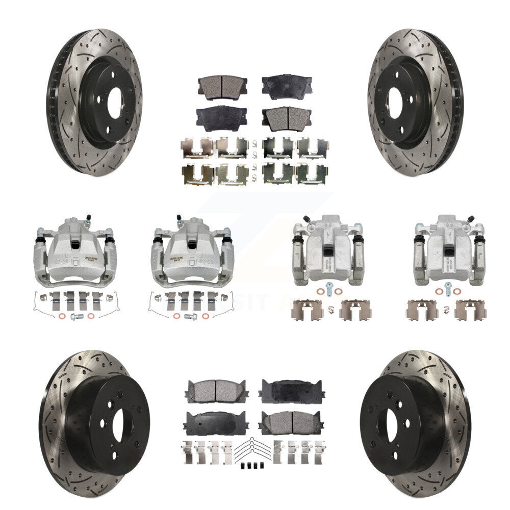 Front Rear Brake Caliper Drill Slot Rotors Ceramic Pad Kit (10Pc) For Toyota Camry Lexus KCD-100292T