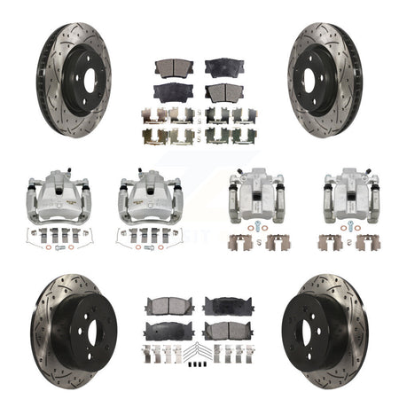 Front Rear Brake Caliper Drill Slot Rotors Ceramic Pad Kit (10Pc) For Toyota Camry Lexus KCD-100292T