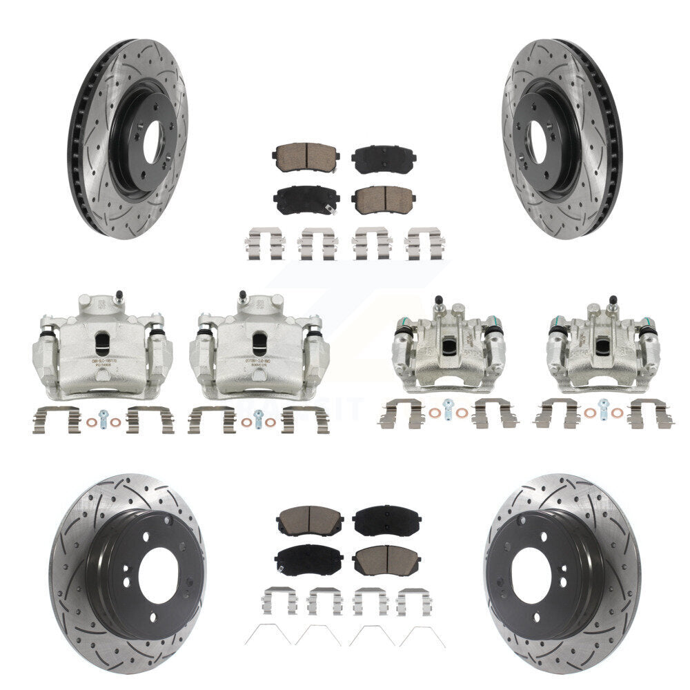 Front Rear Brake Coated Caliper Drilled Slot Rotor Ceramic Pad Kit (10Pc) For Kia Optima KCD-100293C