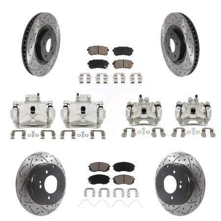 Front Rear Brake Coated Caliper Drilled Slot Rotor Ceramic Pad Kit (10Pc) For Kia Optima KCD-100293C