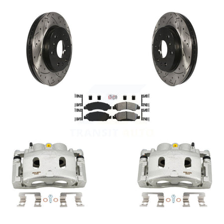 Front Brake Caliper Drill Slot Rotor Semi-Metallic Pad Kit For GMC Sierra 1500 Chevrolet KCD-100293N