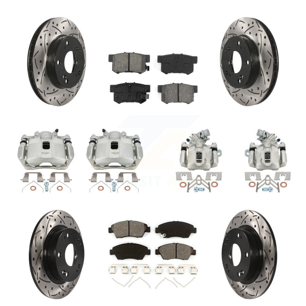 Front Rear Brake Caliper Drill Slotted Rotors Semi-Metallic Pad Kit (10Pc) For Acura ILX KCD-100293S