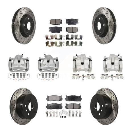 Front Rear Brake Caliper Drill Slot Rotors Ceramic Pad Kit (10Pc) For Toyota Camry Lexus KCD-100293T