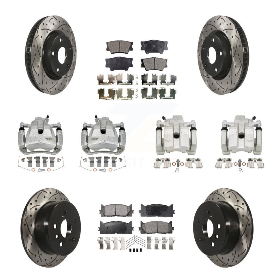 Front Rear Brake Caliper Drill Slot Rotors Ceramic Pad Kit (10Pc) For Toyota Camry Lexus KCD-100293T