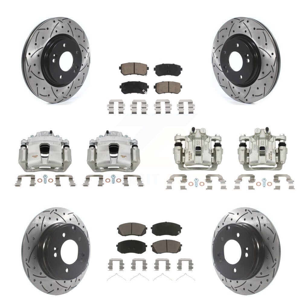 Front Rear Brake Coated Caliper Drilled Slot Rotor Ceramic Pad Kit (10Pc) For Kia Optima KCD-100294C