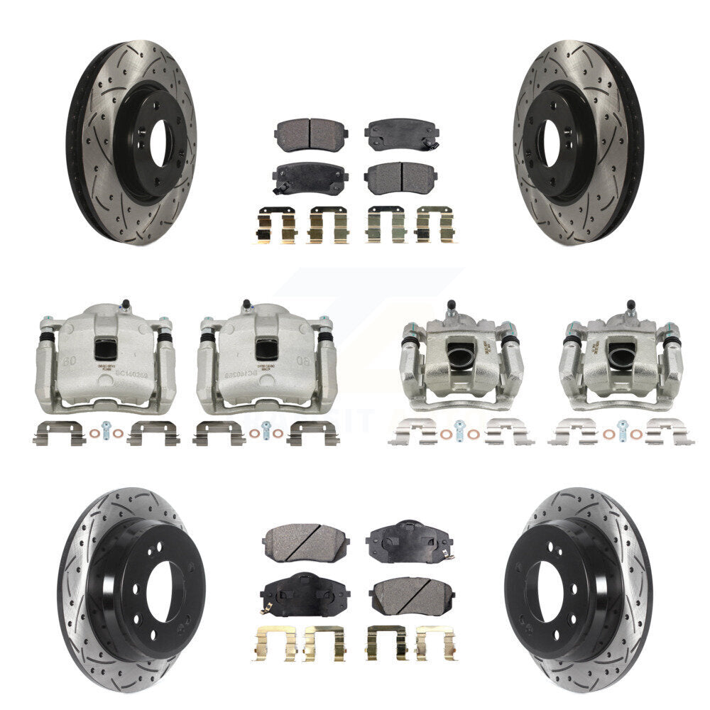 Front Rear Brake Caliper Drill Slot Rotors Semi-Metallic Pad Kit (10Pc) For Kia Sportage KCD-100294P