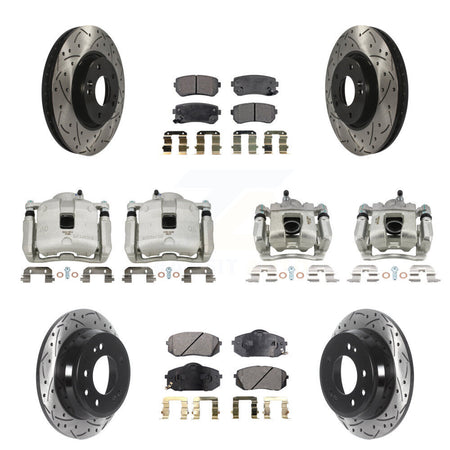 Front Rear Brake Caliper Drill Slot Rotors Semi-Metallic Pad Kit (10Pc) For Kia Sportage KCD-100294P