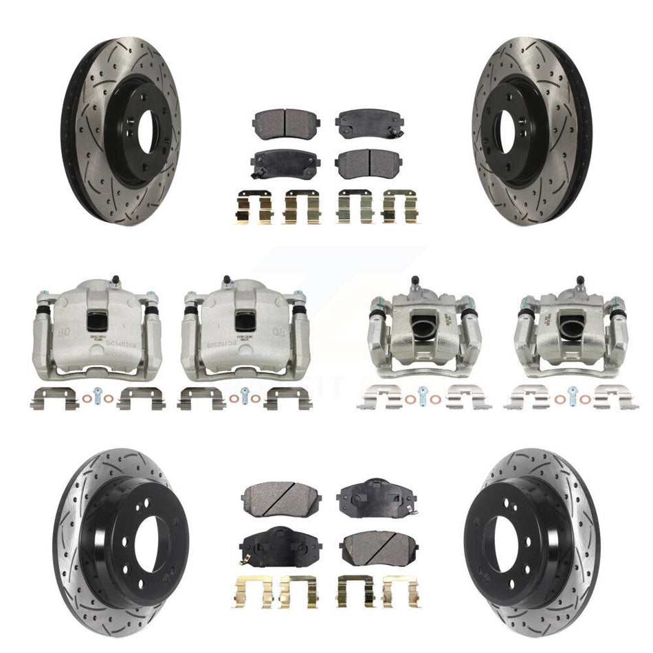 Front Rear Brake Caliper Drill Slot Rotors Semi-Metallic Pad Kit (10Pc) For Kia Sportage KCD-100294P