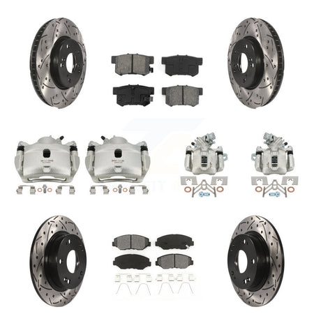 Front Rear Brake Caliper Drilled Slot Rotor Semi-Metallic Pad Kit (10Pc) For Honda Civic KCD-100295S