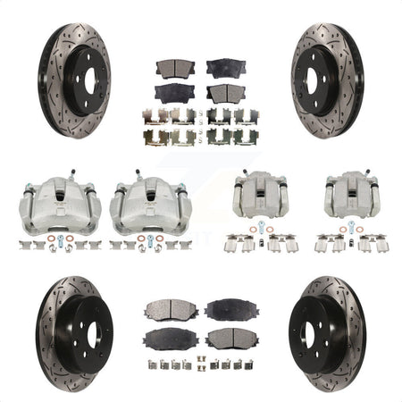 Front Rear Disc Brake Coated Caliper Drilled Slotted Rotors And Ceramic Pads Kit (10Pc) For Toyota RAV4 KCD-100295T by Transit Auto