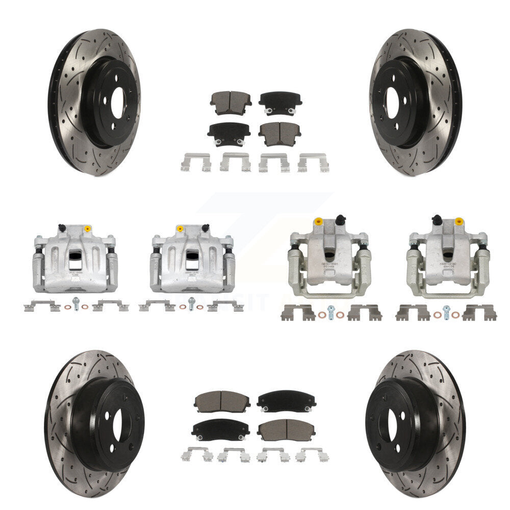 Front Rear Brake Coat Caliper Drill Slot Rotors Ceramic Pad Kit (10Pc) For Dodge Charger KCD-100296C
