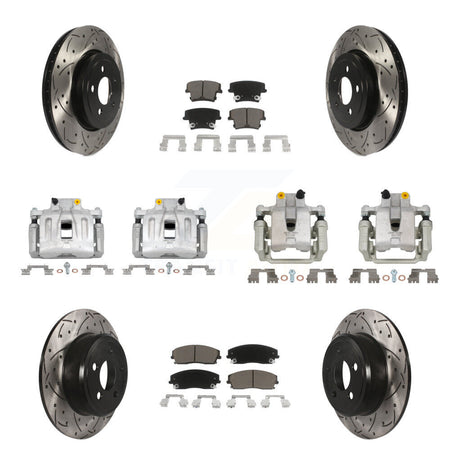 Front Rear Brake Coat Caliper Drill Slot Rotors Ceramic Pad Kit (10Pc) For Dodge Charger KCD-100296C