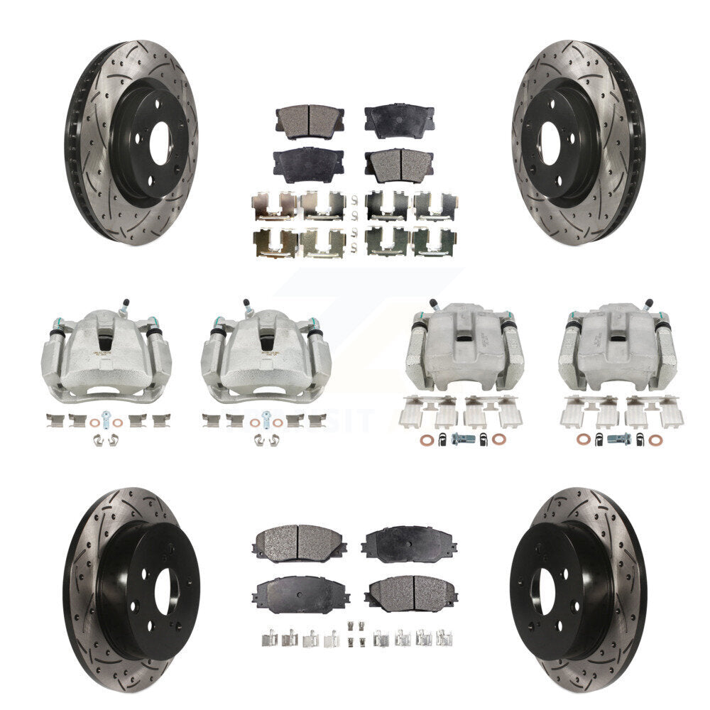 Front Rear Brake Coated Caliper Drill Slot Rotors Ceramic Pad Kit (10Pc) For Toyota RAV4 KCD-100296T